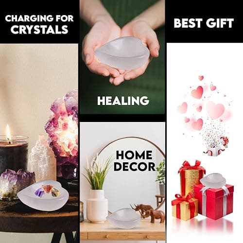 Himalayan Glow Natural Selenite Bowl Heart Shape Selenite Crystal - 10 cm for Reiki Healing Meditation Decoration, White thumbnail 7