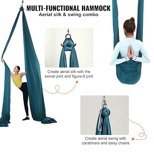 VEVOR Aerial Silk & Yoga Swing, Aerial Yoga Hammock Kit with 100gsm Nylon Fabric, Full Rigging Hardware & Easy Set-up Guide, Antigravity Flying for All Levels Fitness Bodybuilding thumbnail 5