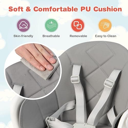 HONEY JOY Baby High Chair, 6 In 1 Convertible Wooden Highchair for Babies and Toddlers/Toddler Chair/Bar Stool, Removable Double Tray & Reversible Footrest, Safety Harness for Infant Boys Girls (Gray) thumbnail 9