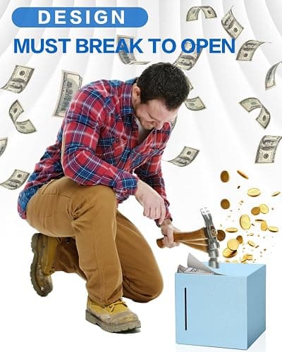 Money Saving Box, Unbreakable Piggy Bank for Adults Save $5,050 Metal Savings Box, 100 Day Money Saving Challenge Stainless Steel Box Must Break to Open 4.72 Inch (Blue) thumbnail 3