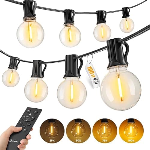 100Ft Outdoor String Lights with Remote, Dimmable G40 LED Bulbs, Waterproof | Shatterproof Connectable Hanging Patio Lights for Porch, Backyard, Bistro, Deck, Balcony, Home, Garden Decor - Image 1