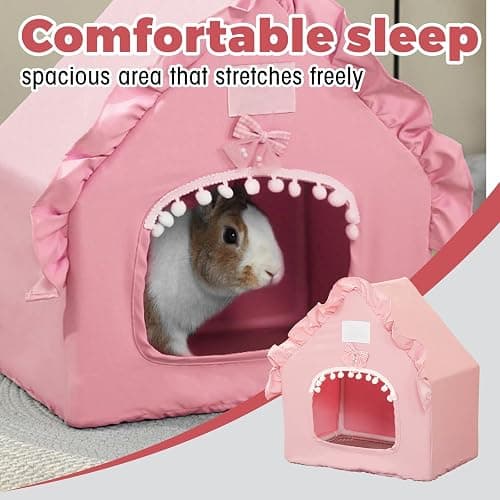 DINTSTYLE Bunny Tent Guinea Pig House, Machine Washable Guinea Pig Hide Tent Houses & Habitats, Small Animal Bed Hideout Sleeping Bed for Chinchilla Hamster Rat with Cushion（Pink） thumbnail 5