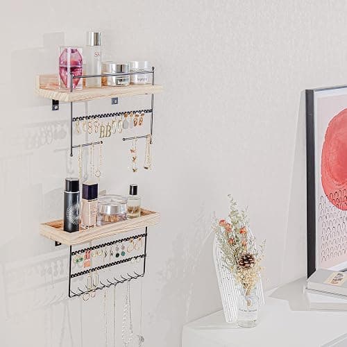Lolalet Hanging Jewelry Organizer Wall Mount with Earrings, Bracelets, Necklaces Hooks - Easy Install Free Combination Jewelry Holder for Wall Bathroom - Set of 2, Black thumbnail 2
