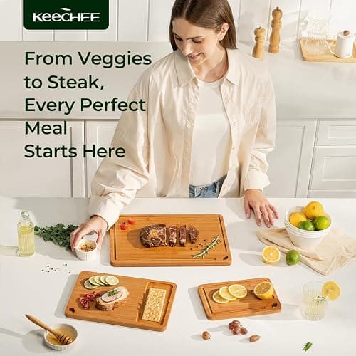 Keechee Bamboo Cutting Board, Durable Wood Cutting Boards for Kitchen with Deep Juice Grooves & Built-in Handles, Ideal Charcuterie & Chopping for Meat, Vegetables and Fruits Ideal Kitchen Gifts thumbnail 4