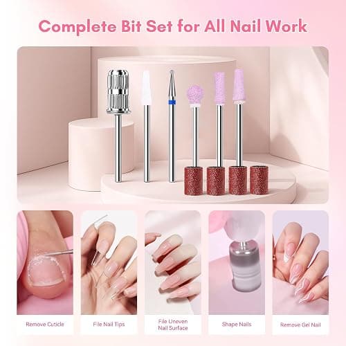 Makartt Nail Drill Professional: 60W 35000RPM Electric Nail File with Coreless Motor, 2 in 1 Desktop & Portable, Drill Bits and LCD Display for Acrylic Gel Nails, Nouvella Pink thumbnail 8