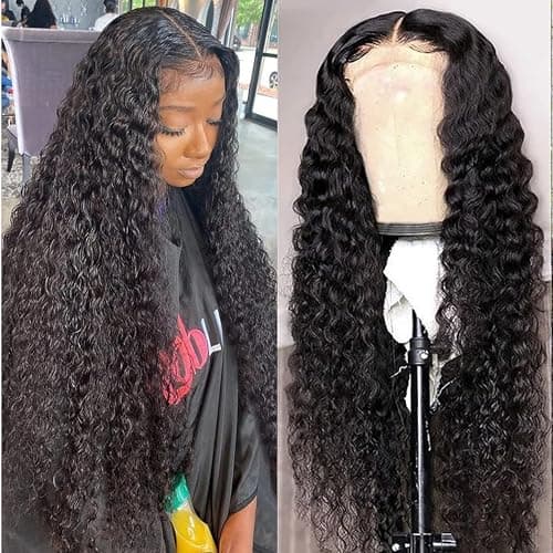 kiss love Glueless Wigs Human Hair Pre Plucekd with Baby Hair 180% Density Deep Wave Closure Wigs Human Hair Glueless Wig with Elastic Band 4x4 Curly Wigs for Women (20Inch) - Image 1