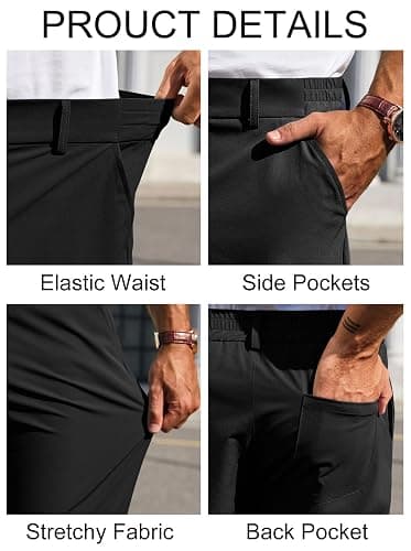 Runcati Mens Stretch Golf Pants Casual Slim Fit Dress Pants Elastic Waist Tapered Work Cropped Trousers thumbnail 5