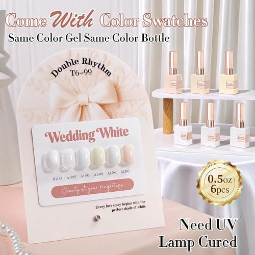 Double Rhythm 6 Pcs 15 ML Gel Polish Set Same Color Same Bottle Soak Off Glitter Gel Polish Kit Nail Art Manicure Salon DIY at Home for Wedding (Pearl White Milky Beige-T6-99) thumbnail 2