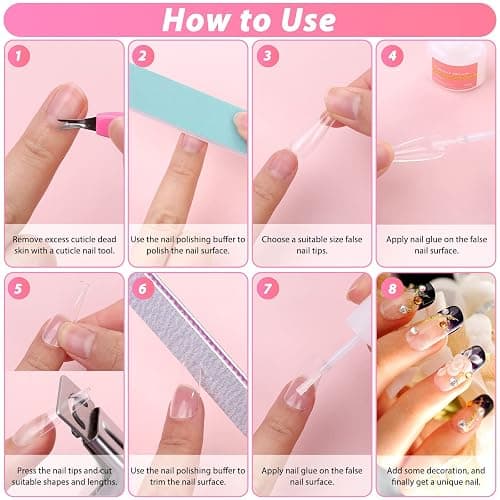 600PCS Clear Coffin Nail Tips Set Qinzave Clear Acrylic Nail Tips with Nail Glue Coffin Nails Full Cover with Nail Display Stand, Cuticle Nail Pusher Remover, Nail Files Buffer thumbnail 8