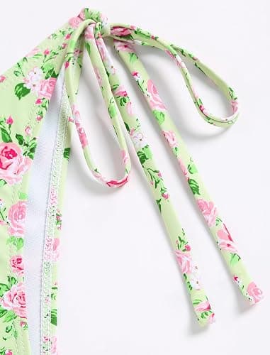 ZAFUL Bikini Sets for Women Halter Bow Decor Tiny Floral Gingham Print Swimsuit Tie Side 2 Pieces Bathing Suit thumbnail 7