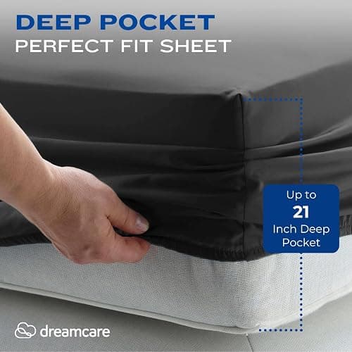 DREAMCARE Twin XL Sheet Sets - 4 pcs Breathable Cooling Sheets - up to 21" Deep Pocket Twin XL Sheets Set with Side Pockets - Extra Soft 100% Brushed Hypoallergenic Hotel Luxury Bedding - Gray thumbnail 4