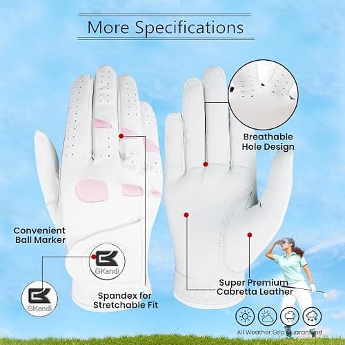 GKandi Golf Gloves Women with Ball Marker 1 Pack | Left or Right Hand Options Available, Stylish Design Soft Comfortable Fit, Durable Leather Palm Extra Grip for Ladies thumbnail 2