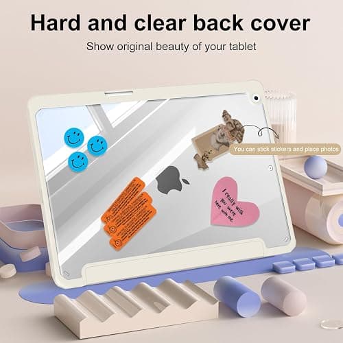 JKSML Case for iPad 9th/8th/7th Generation 10.2 Inch, Case with Pencil Holder for iPad 9/8/7 2021/2020/2019, Hard Back Cover, Auto Wake/Sleep, Cream White thumbnail 3