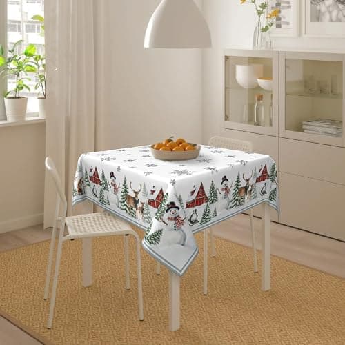 Sphragiyn Winter Tablecloth Square 54×54 Inch Snowman Penguin Cute Deer Holiday Xmas Table Cloth Water Resistant Fabric Table Covers for Kitchen Dining Party Home Decor thumbnail 5