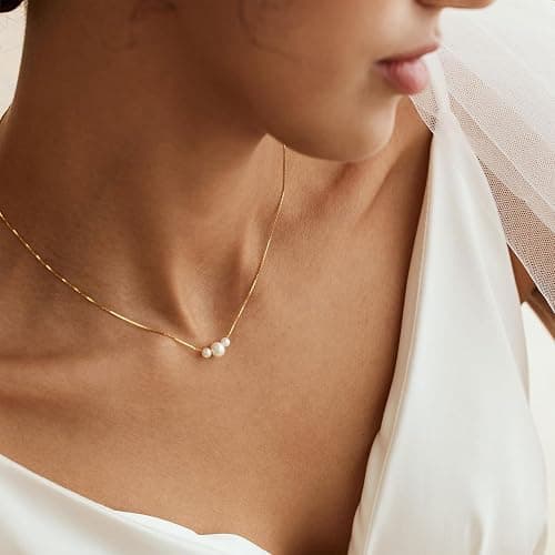 Decholly Gold Pearl Necklaces for Women Trendy, 14K Gold Plated Dainty Necklace Simple Layered Pearl Necklaces for Women Trendy Wedding Birthday Jewelry thumbnail 3