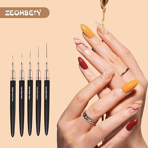 ZEOHBETY Metallic Nail Art Brushes, 5Pcs Nail Art Liner Brushes, Painting Art Design Brush Set Nail Dotting Drawing Tool for Long Lines, Thin Details, Fine Drawing Sizes 4/8/12/20/25mm, Black thumbnail 6