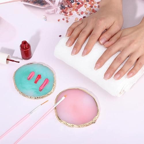 Pengxiaomei 2 Pcs Resin Green Pink Nail Art Palette, Nail Polish Palette Nails Tools Gold Edge Nails Supplies thumbnail 2