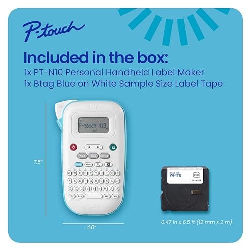 Brother P-Touch PT-N10 Personal Handheld Label Maker, Portable and Prints, P-Touch Btag ~½” (12mm) Wide Color Personalized Label Tapes, thumbnail 8