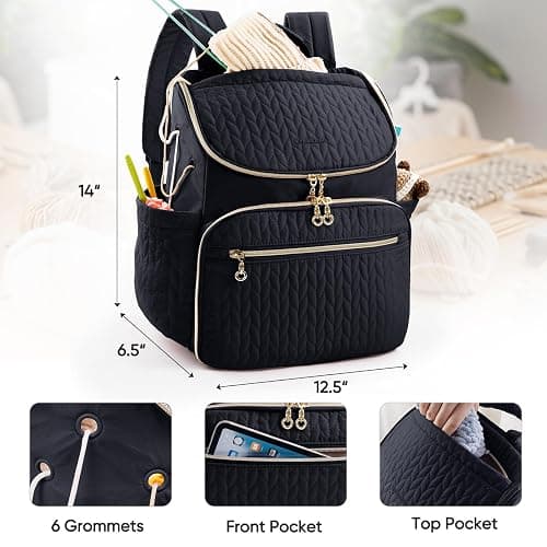 MYBAGZING Knitting Bag Backpack, Large Crochet Backpack - Crochet Bag Organizer, Yarn Storage Organizer - Yarn Holder with 10 Pockets for Crochet Accessories, Knitting & Crochet Supplies, Crochet Gift thumbnail 4