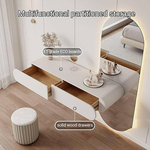 YITAYMLI Coiffeuse Murale Flottante en Bois Blanc, Table de Maquillage Moderne avec tiroirs entièrement assemblée, Bureau Multifonction Petits espaces, Table Seule(80cm/31.5in) thumbnail 3