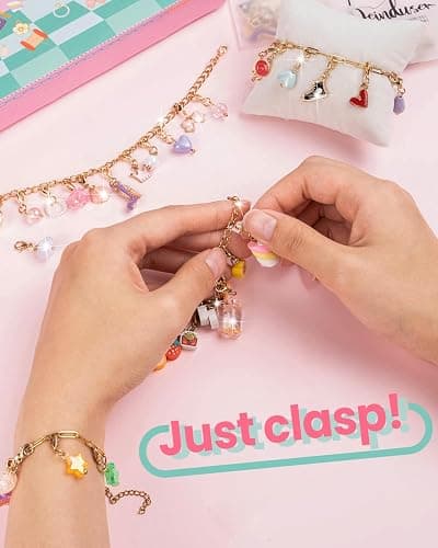 Deinduser Charm Bracelet Making Kit for Girls, Clip on Charms Kit for Bracelets, Charms for Bracelets with Clasp, Chain Bracelet Set for Girls, Ages 5-12 thumbnail 2