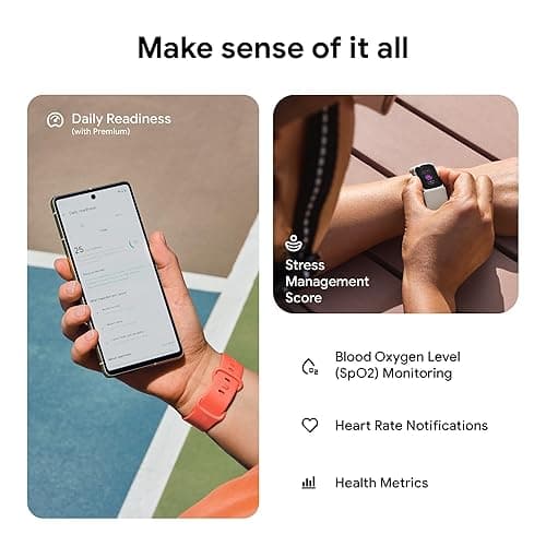Fitbit Charge 6 Fitness Tracker with Google apps, Heart Rate on Exercise Equipment, 6-Months Premium Membership Included, GPS, Health Tools and More, Porcelain/Silver, One Size (S & L Bands Included) thumbnail 6