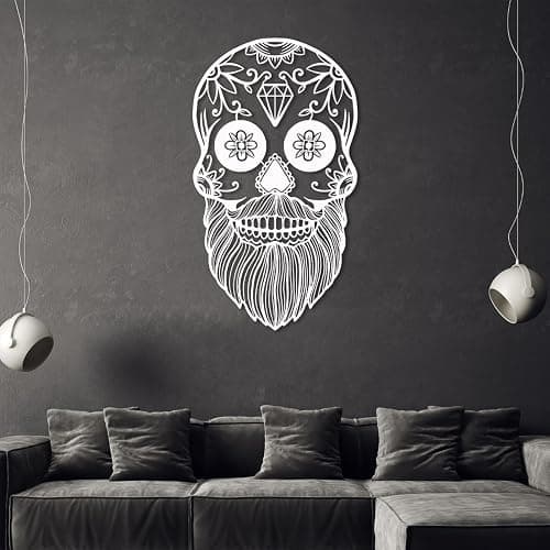RUNBOAT Sugar Skull Metal Wall Art, Skeleton Metal Sign Wall Art, Gothic Metal Wall Decor, Skull Wall Decor, Sugar Skull Decor, Halloween Decor for Living Room, Bedroom, Bar (Gold, 30x17in|76x43cm) - Gold - 30x17in|76x43cm thumbnail 7