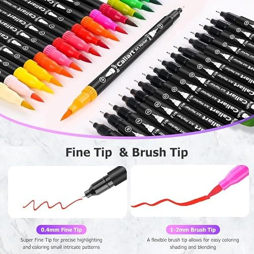 Caliart 34 Double Tip Brush Pens Art Markers, Artist Fine & Brush Pen Coloring Markers for Adult Book Cards Drawing Craft Kit Teacher Office Supplies thumbnail 4