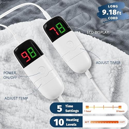 Heated Electric Blanket Queen Size - 84" x 90" Heating Blanket with Dual Control, 10 Heating Levels & 8 Hours Auto Off, Soft Warm Flannel Blanket, Christmas Birthday Gifts for Senior Grandma thumbnail 3