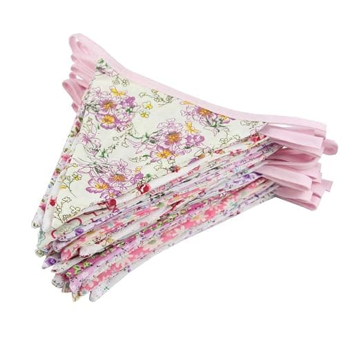 10M/32Ft Triangle Bunting Banner, 36 Pcs Cotton Fabric Flags Pennant Garlands for Birthday Party, Wedding, Baby Shower, Outdoor and Home Decorations (Pink) thumbnail 4