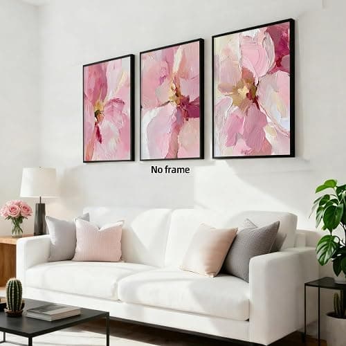 3Pcs Abstract Blush Pink Flower Canvas Wall Art, Textured Thick Paint Modern Floral Bloom Oil Painting Poster Print, Wall Decor Artwork for Bedroom Living Room Dining Room Home Decoration【Unframed】 thumbnail 6