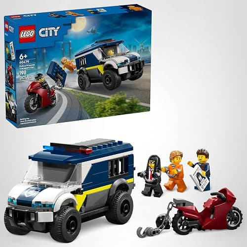 LEGO City Police Prisoner Transport Van - Police Toy for Kids, Boys & Girls Ages 6+ - Emergency Vehicle & Motorcycle Building Kit - Officer and 2 Crook Minifigures - Gift Idea for Birthdays - 60479 thumbnail 7
