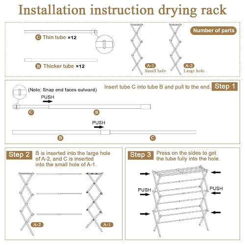 STARLATTA Foldable Drying Rack Clothing, 3-Tier Portable Clothes Drying Racks for Indoor & Outdoor, Anti-Rust Compact Laundry Rack Collapsible, White 28" D x 10" W x 35" H thumbnail 6