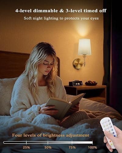 Ouyulong Battery Operated Wall Sconces Set of 2, Wireless Rechargeable Dimmable Wall Light with 5600mAh RGB Bulb and Remote for Bedroom, Living Room, Hallway (Gold) thumbnail 3