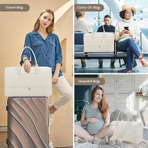 LOVEVOOK Travel Duffle Bag for Women, Weekender Overnight Bag with Shoe Compartment, Carry on Bag with Toiletry Bag, Gym Duffel Bag with Wet Pocket, Hospital Bags for Labor and Delivery 3 Pcs Set thumbnail 6