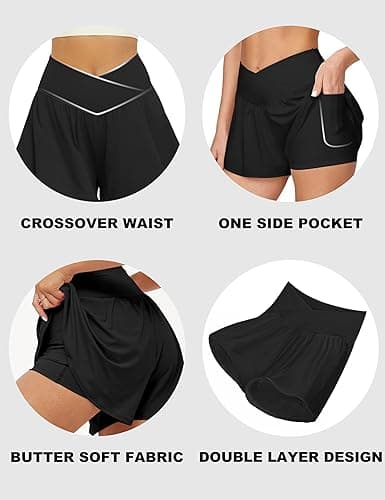 FireSwan Crossover Athletic Shorts for Women 2 in 1 Flowy Running Shorts with Pockets Spandex Butterfly Workout Tennis Skorts thumbnail 5