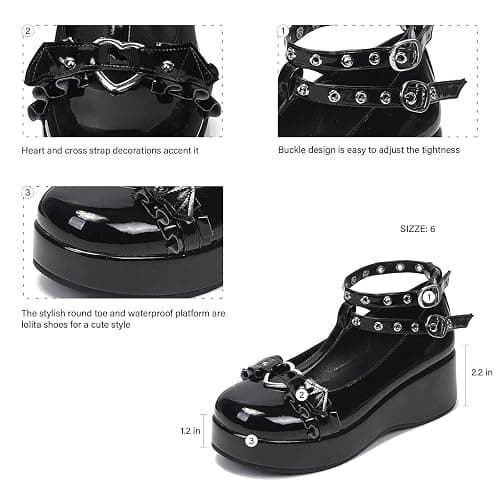 BYOMIGY Mary Jane Shoes Women Goth Platform Heels Chunky Heel Pumps with Ankle Strap Wedge Heels for Women thumbnail 4