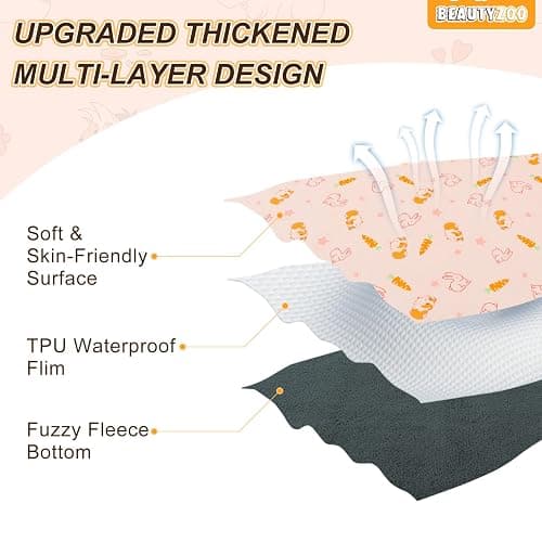 BEAUTYZOO 2 Pack Guinea Pig Cage Liners, Washable Reversible Fleece Guinea Pig Bedding, Waterproof Super Absorbent Pee Pads for Small Animals Rabbit - 24" x 47" Pink thumbnail 5