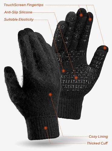 TRENDOUX Soft Warm Touch Screen Winter Thermal Gloves Men Women, Non-slip Grip, Elastic Cuff, Knit Stretchy Material thumbnail 2