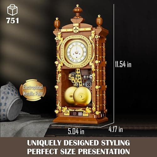 Vziimo Retro Clock Building Blocks Set, Vintage Pendulum Clock Model Kit with Real Functional Timepiece, Creative Gift Toys for Adults Teens 14+ (751 PCS) thumbnail 2