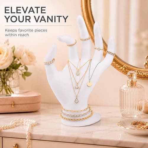 ChezMax Jewery Display Hand Ring Holder - Jewelry Organizer Stand, Necklace Stand, Preppy Jewelry Holder, Aesthetic Room Decor, White Cute Y2k Room Decor for Women thumbnail 4