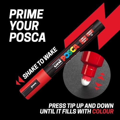 Posca Pens PC-5M Felt Tip Acrylic Paint Colouring Set. Opaque Coloured Permanent Markers for Adults and Children. Ideal on Fabric, Graffiti, Watercolour, Outline, Drawing, Window and Glass Art. 8 Pack thumbnail 4