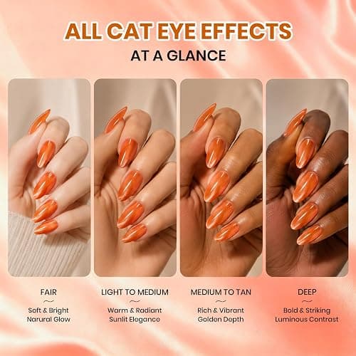 Beetles Orange Cat Eye Gel Nail Polish, 15ML Orange Soda Glitter Cat Eye | Magnetic Gel Polish Shimmer Effect Soak Off UV French Nail Art Design Salon DIY Manicure Gifts for Women thumbnail 5