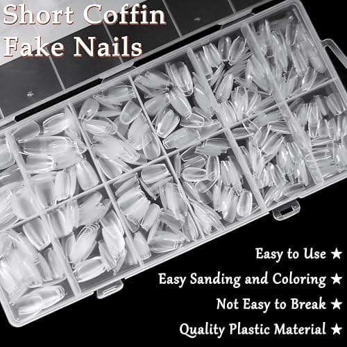 AddFavor 600pcs Short Coffin Nail Tips, Soft Gel Nail Tips x Short Ballerina Clear Fake Nails Full Cover Acrylic Nails Tips for Extension Nail Manicure Salon Home DIY thumbnail 5