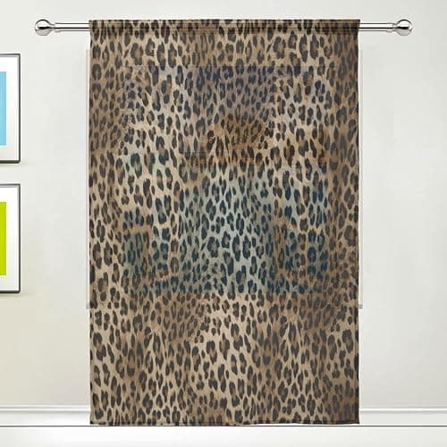 HMZXZ Voile Tulle Window Sheer Curtain Animal Leopard Skin Panel Drapes Kitchen Living Room Decor Bedroom Door Office 55x84 inches, 1 Panel - Image 1