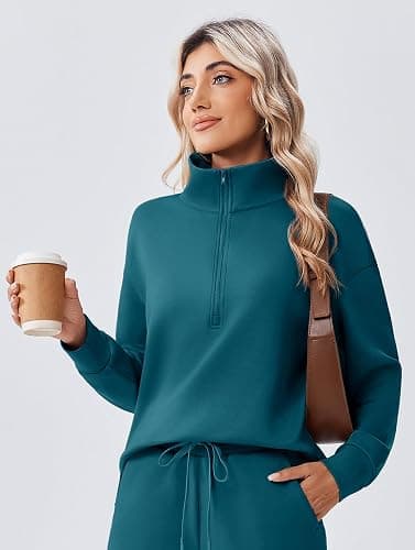 PINSPARK 2 Piece Sets for Women 1/2 Zip Sweatsuit Loose Fit Sweatshirt Straight Leg Pants 2025 Matching Outfit Fall Tracksuit thumbnail 4