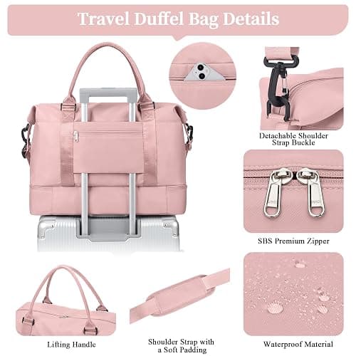 Weekender Bags for Women,Personal Item Travel Bag with Shoes Compartment,Overnight Travel Duffel Bag with Toiletry Bag thumbnail 7