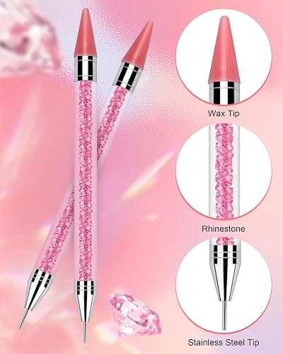 Rolybag Rhinestone Picker Tool, 2PCS Rhinestone Applicator Tool Dotting Wax Pen Dual-Ended with 4PCS Replaceable Wax Tips for DIY Nail Art Tool (Pink) thumbnail 2