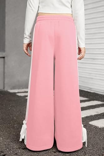 IIMMER Girls Winter Trendy Striped Side Baggy Track Pants Cute Bowknot Y2K Wide Leg Sweatpants 5-14 Years thumbnail 6