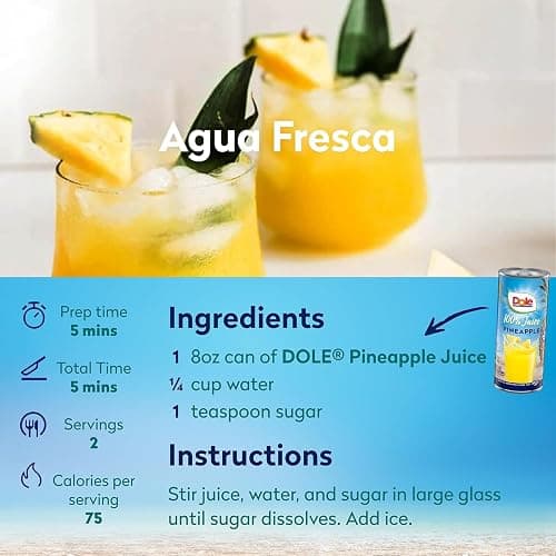 Dole 100% Pineapple Juice, No Added Sugar, Excellent Source of Vitamin C, 100% Fruit Juice, Packaging May Vary, 8.0 Fl Oz (Pack of 24) thumbnail 6